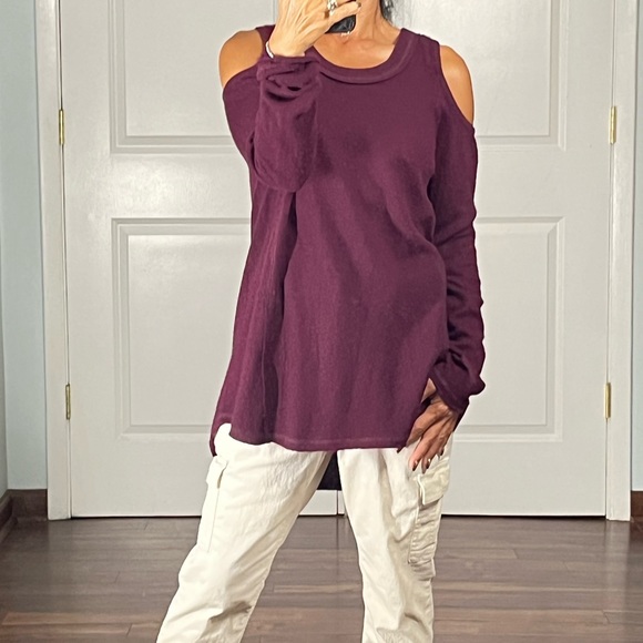 Aqua 100% cashmere cold shoulder longline sweater size S - Picture 4 of 10